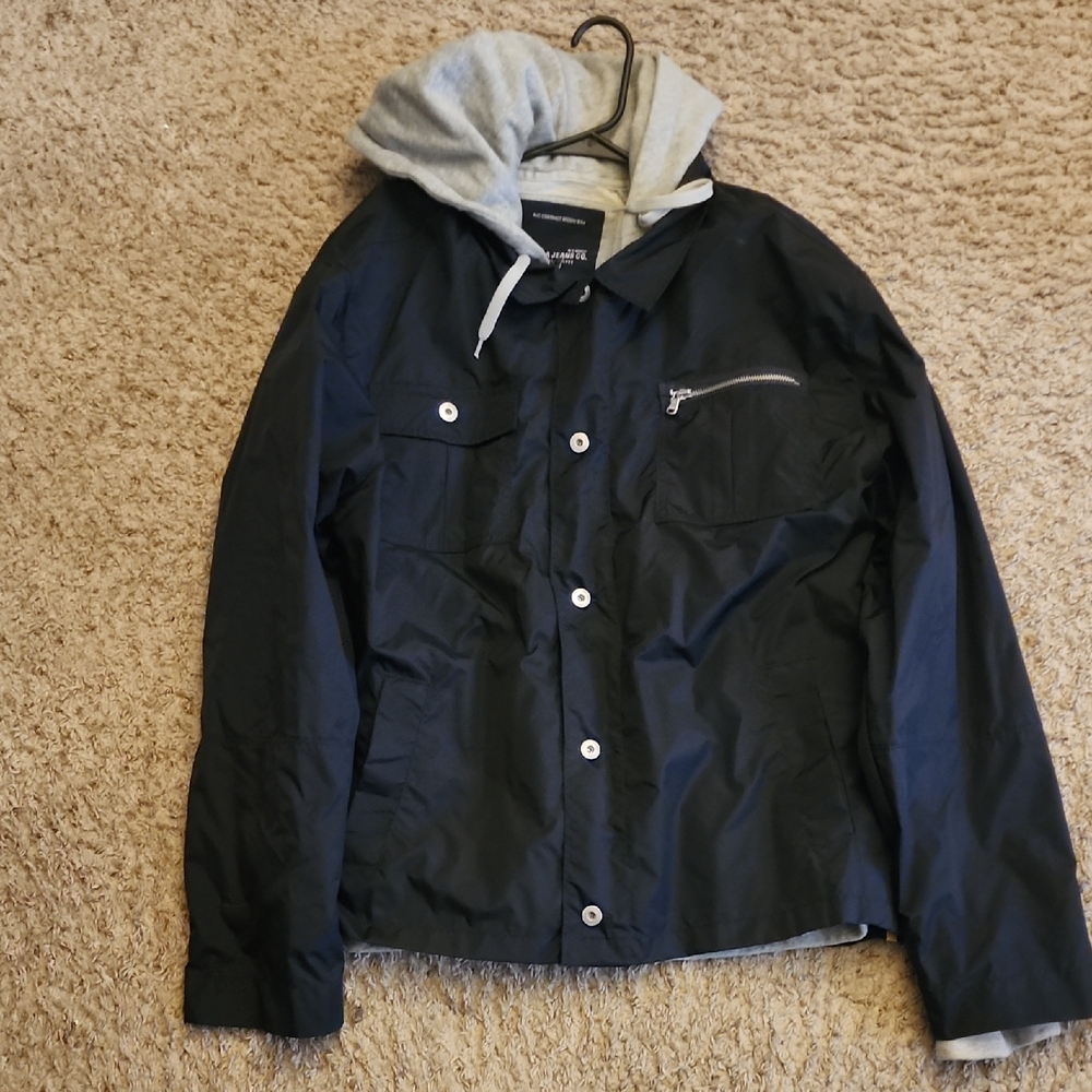 Men's Black Jacket with Gray Hood
